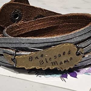 NWT - Stylish multi-strand Grey bracelet with 'One Blessed Mama' charm